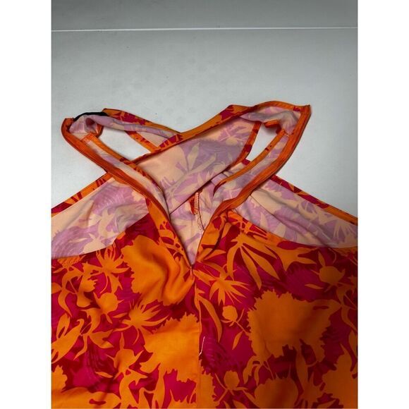 Chicme Floral Print Surfs Up Halter Bohemian Top Zip Back Orange Pink Size M - Picture 8 of 11